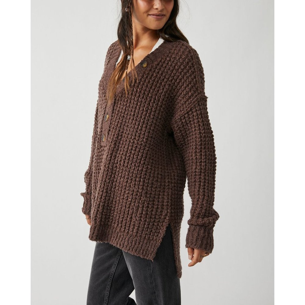 đ LAST CHANCEđ FREE PEOPLE Whistle Thermal Henley / Brownstone Combo - Picture 2 of 9